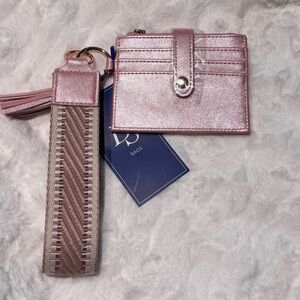 Shiny Pink Keychain Bracelet Set Fashion wide strap Bangle Wristlet wallet
